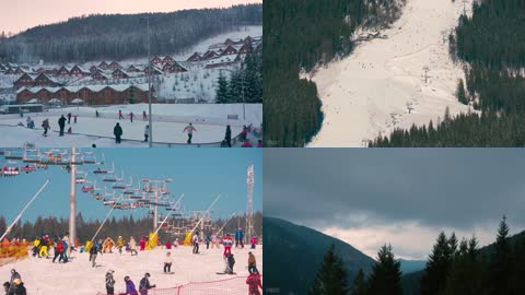 乌克兰喀尔巴阡山脉冬季滑雪自然风光宣传片