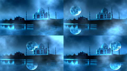月夜泰姬陵湖面动画素材