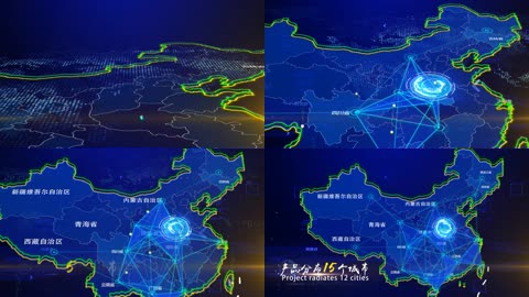 科技连线中国地图辐射AE模版
