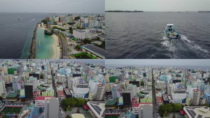4K马尔代夫海滨城市风光