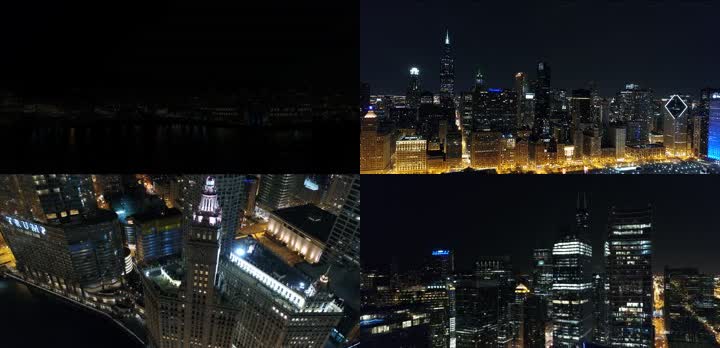 4K鸟瞰美国芝加哥城市夜景
