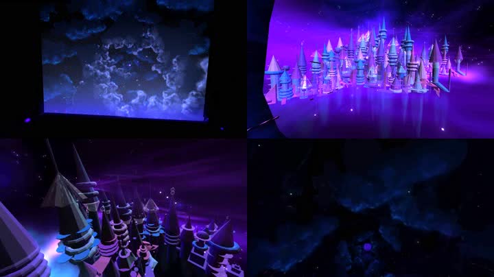 全息VR夜空云层飞行迪士尼城堡
