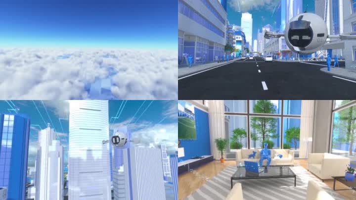 智能飞行机器人5G互联网城市三维动画