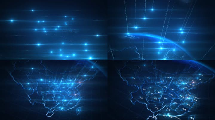 蓝色科幻星光光线中国地图