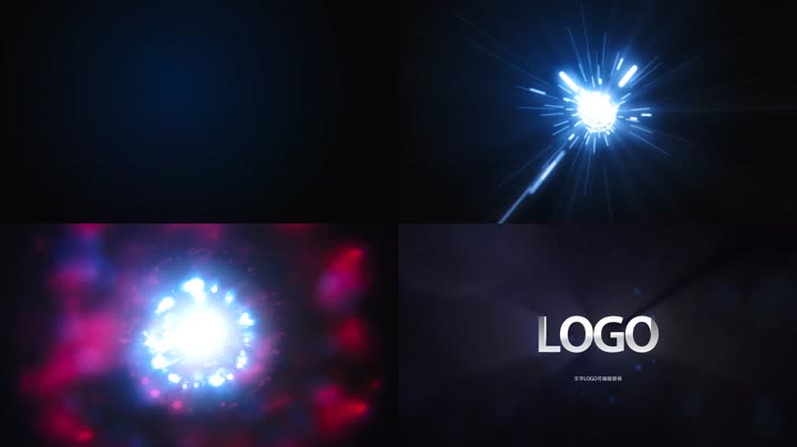 蓝色能量科技粒子光线汇聚爆炸Logo演绎