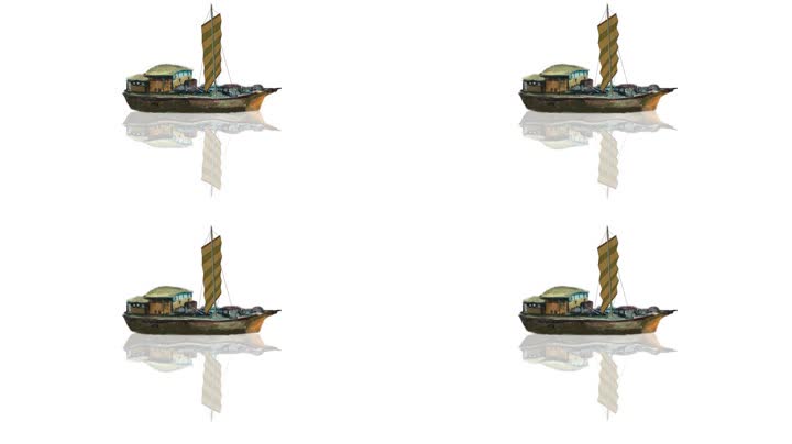 古代船小舟水墨素材（循环通道）