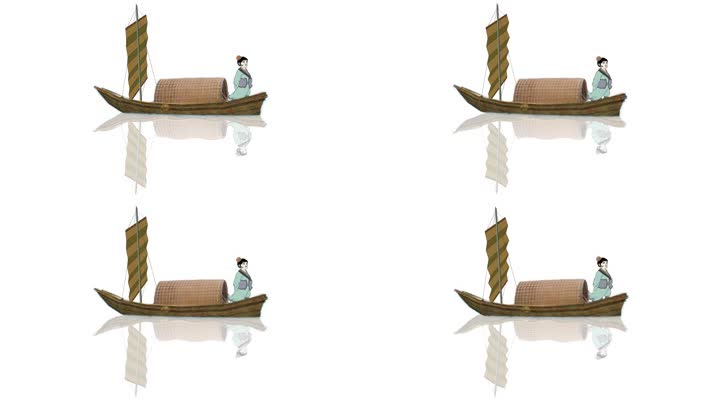 古代船小舟水墨船诗人（循环通道）