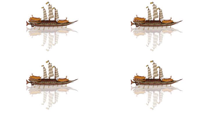 古代船官船水墨素材（循环通道）