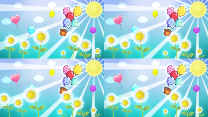 卡通阳光气球花朵背景视频（循环）