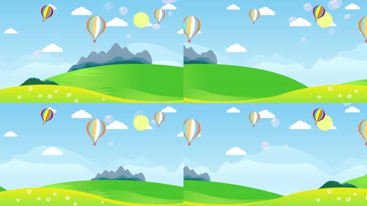 氢气球绿地晴空卡通背景视频（循环）
