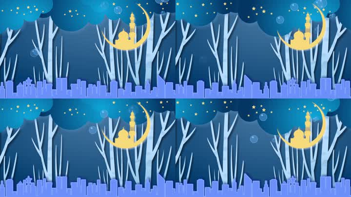 卡通夜晚树林月亮背景视频（循环）