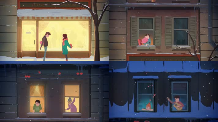 冬季情人节唯美动画视频素材