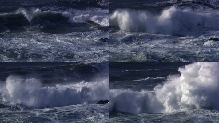 大海波浪浪花汹涌的海水 