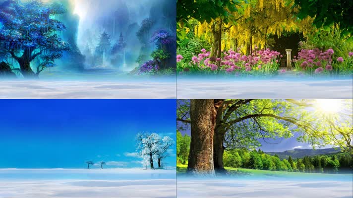 四季风景led视频素材绿色大树