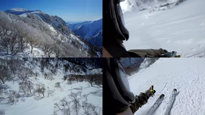 4K航拍雪山景色极限滑雪运动