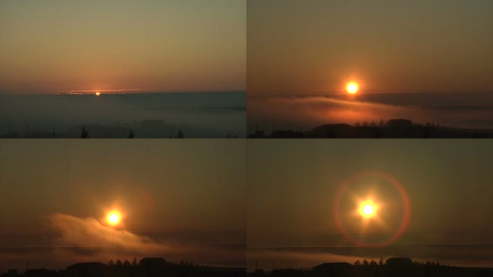 场景实拍太阳升起云雾缭绕