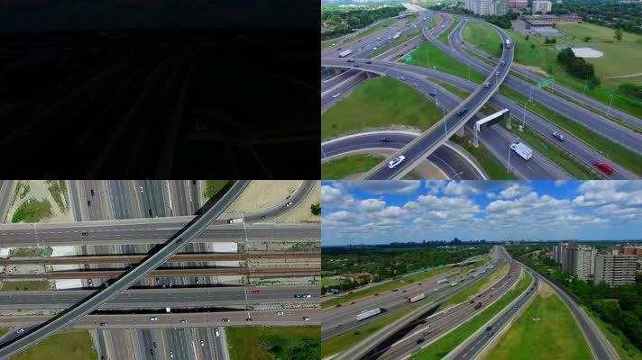 航拍高速公路绕城立体交通高架桥车流