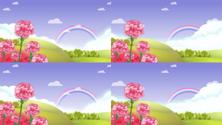 温馨卡通花彩虹背景循环