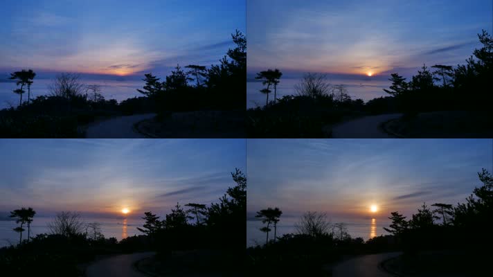 4K岸边拍摄日出大海
