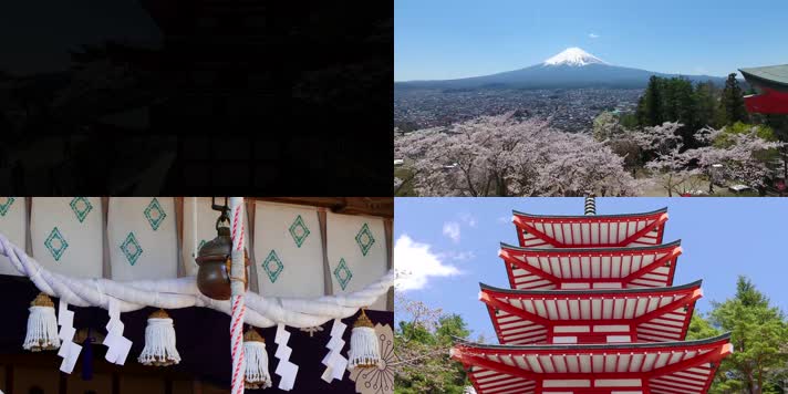 4K日本富士山下古塔樱花美景
