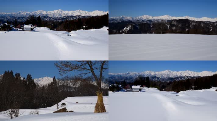 4K美丽的日本雪原村小川