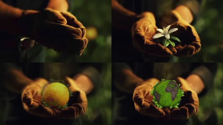 双手摊开花朵生长绽放结果变化成地球保护地球环境