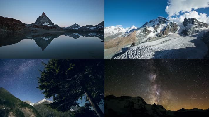 4k瑞士大自然山峰夜景星空視頻素材