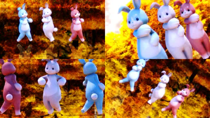 三维动漫卡通兔舞蹈歌曲led背景视频