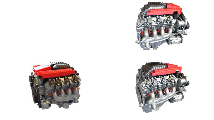 V8增压发动机3D模型动画