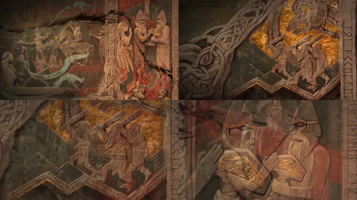 北欧神话历史古战争壁画雕刻记载