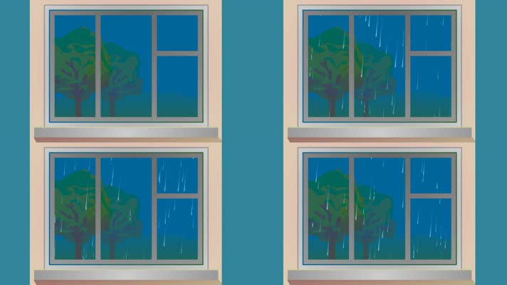 卡通窗外下着雨