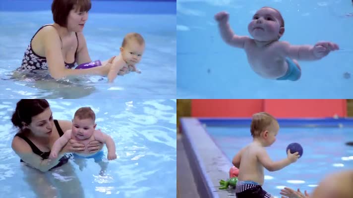可爱新生婴儿游泳水下拍摄