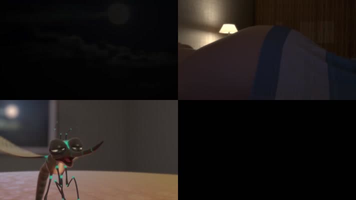 夏天深夜蚊子飞行吸血CG动画视频