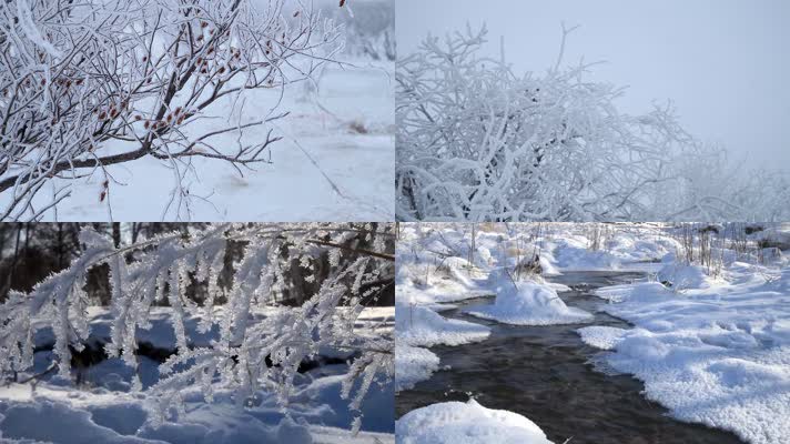 冬日雪景雪水小溪流淌视频素材