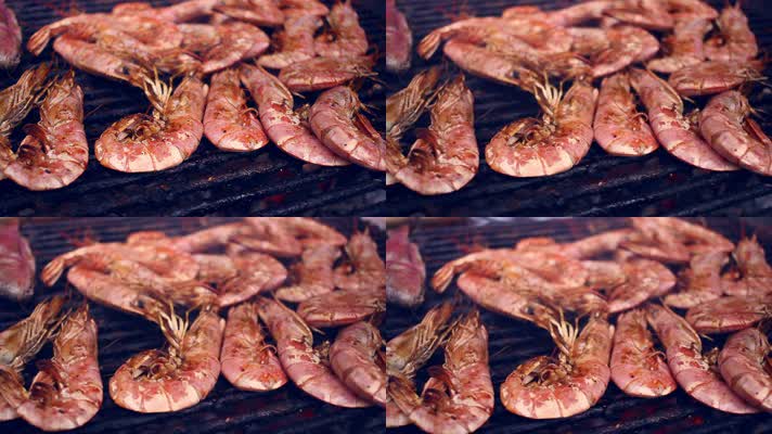 超清实拍海鲜虾烧烤
