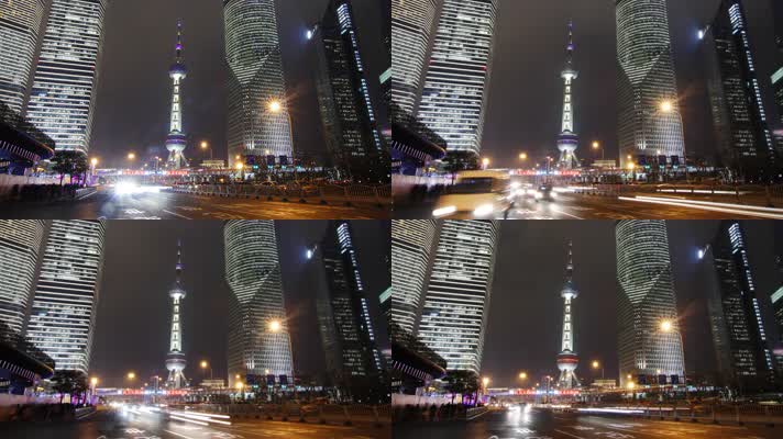 高清实拍上海街道夜景延时