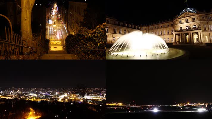 德国斯图加特之夜城市夜景延时摄影