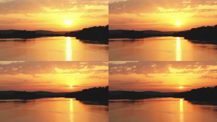拉卢瓦尔湖边黄昏的日落金色夕阳唯美