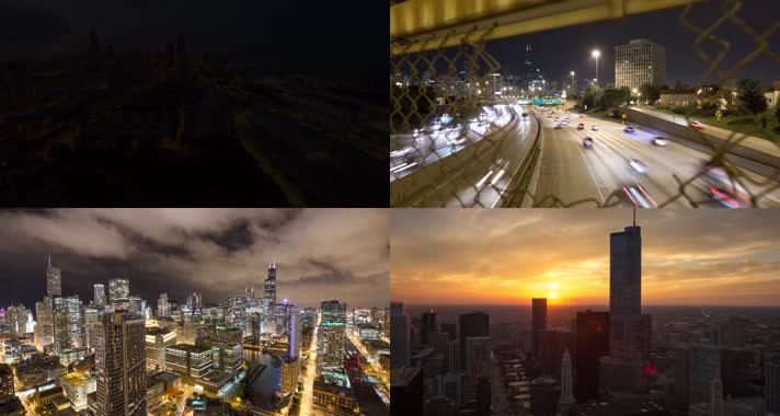 航拍美国芝加哥城市夜景宣传片