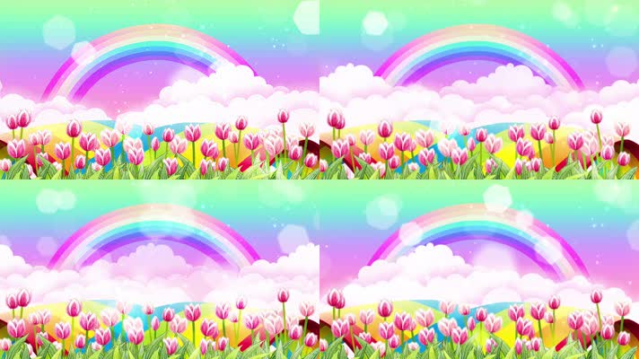 梦幻彩虹花朵背景循环