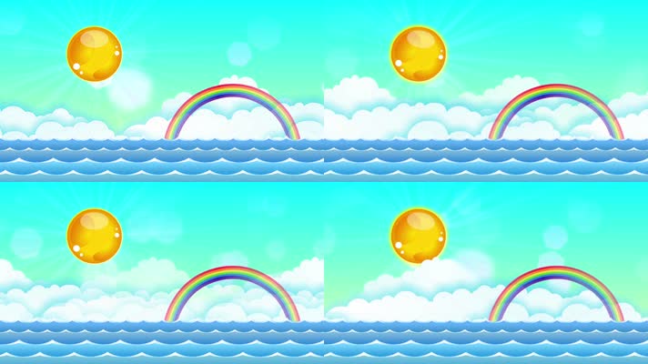卡通大海太阳彩虹背景循环