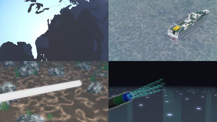深海数据线架设3D动画