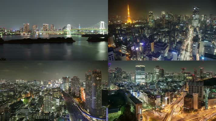 航拍日本东京城市夜景延时