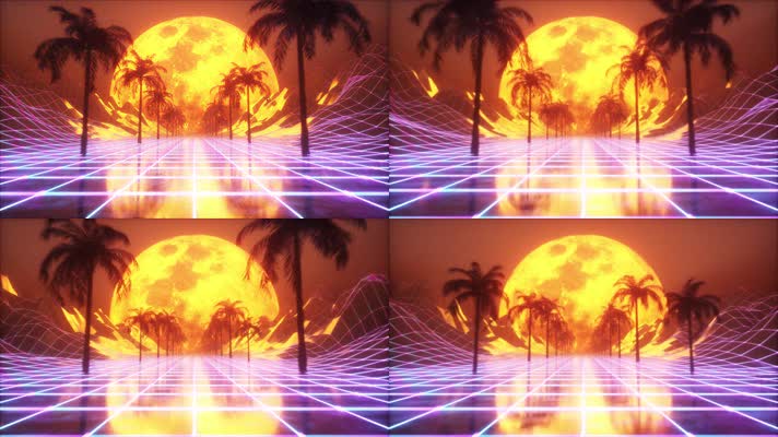 山川太阳椰子树舞台LED背景素材