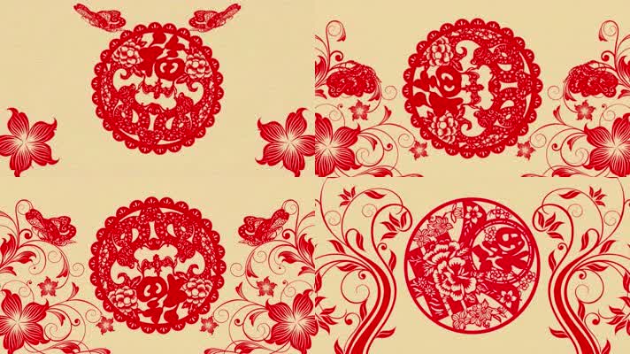 典雅中国风旋转红色剪纸春节LED背景