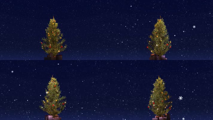 星空下圣诞树雪花飘落圣诞节