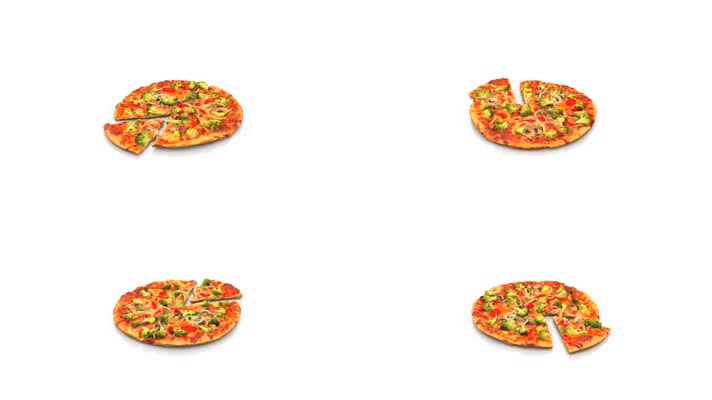 白色背景下的披萨旋转360度