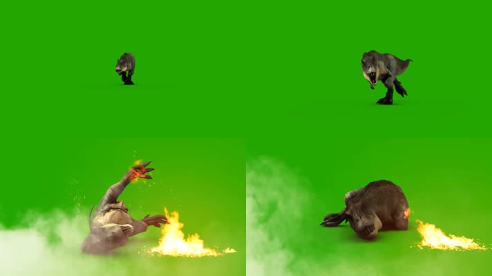 绿屏侏罗纪公园暴龙攻击特效抠像素材