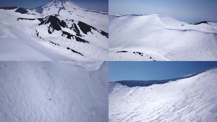 4K航拍日本鸟海山雪山滑雪
