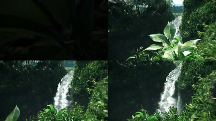 原始森林三维动画瀑布视频